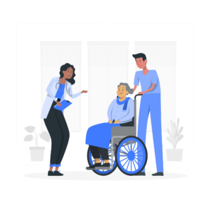 doctor talking to a lady in wheelchair