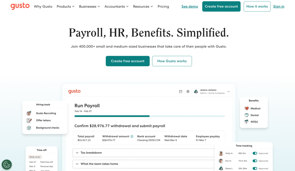 Gusto is a cloud‑based HR payroll