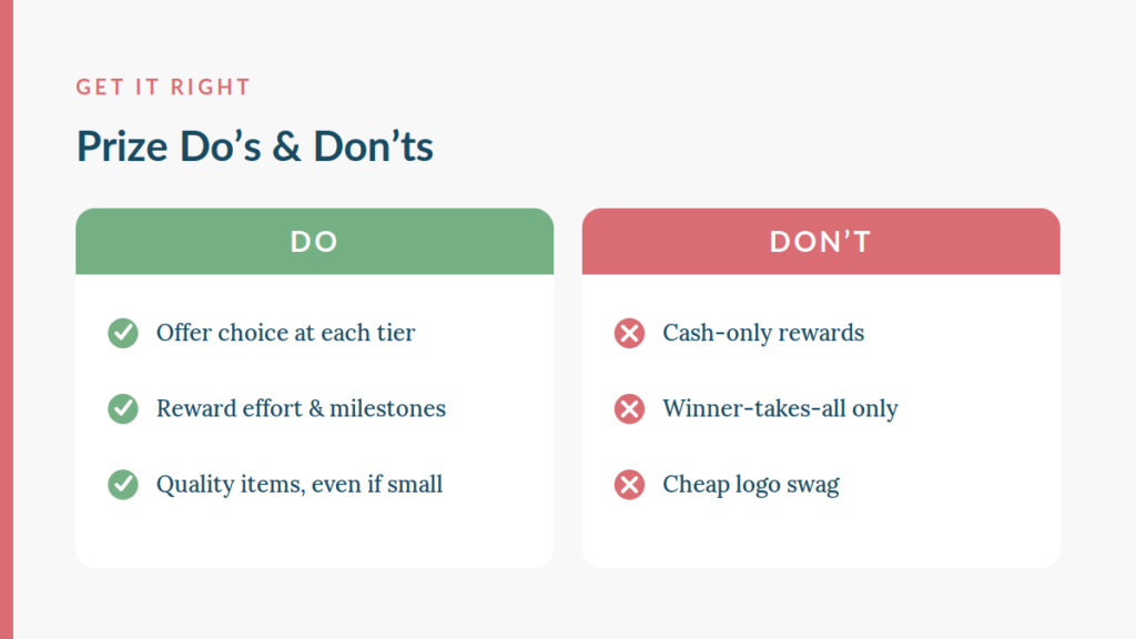 Do's and don'ts of choosing wellness challenge prizes for employees