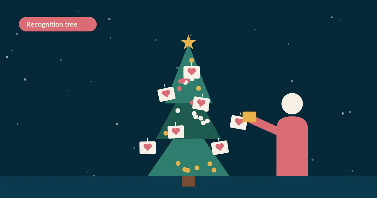 Recognition tree with thank-you note ornaments for creative office Christmas decorations
