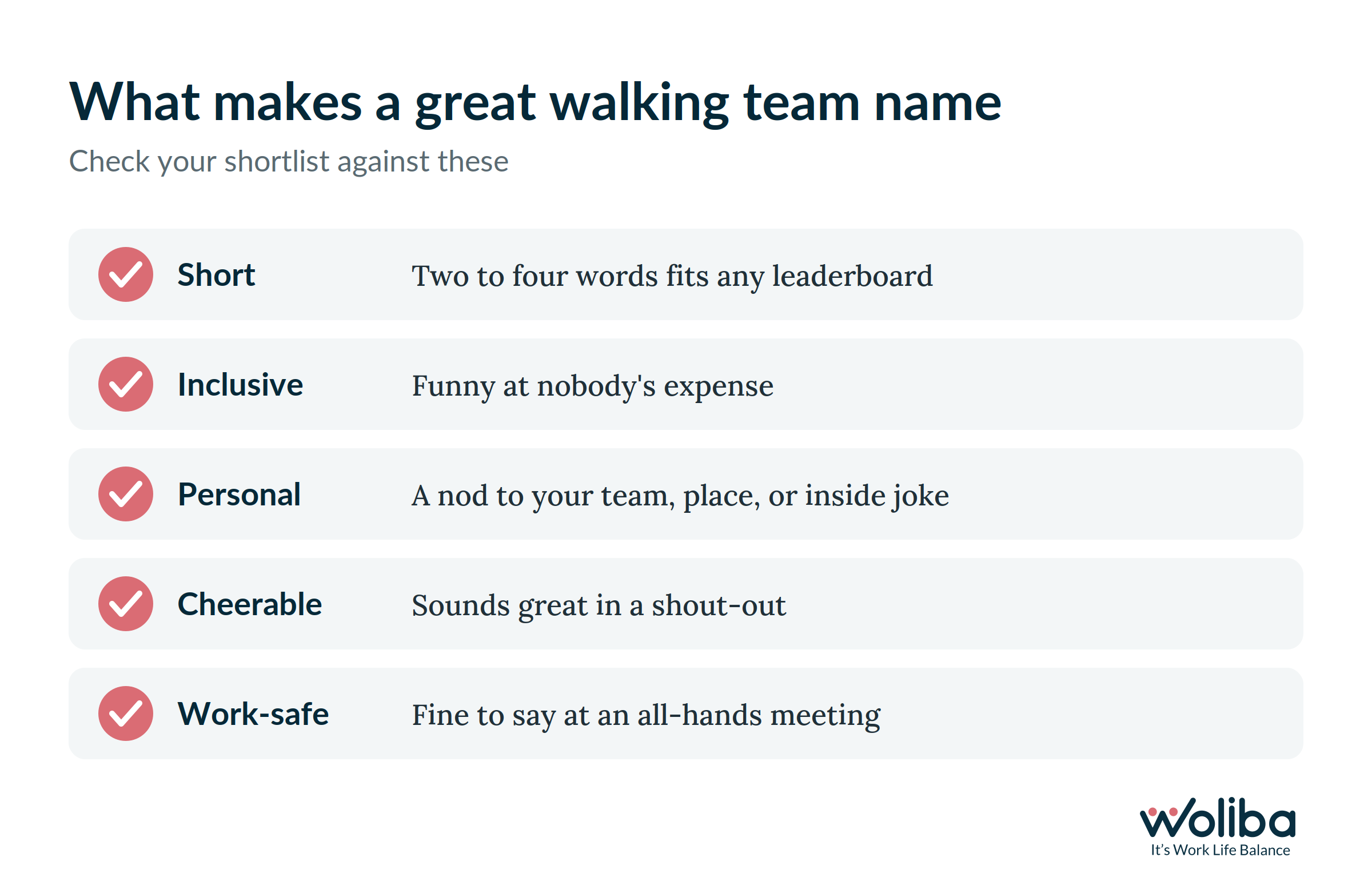 Checklist for a great walking team name