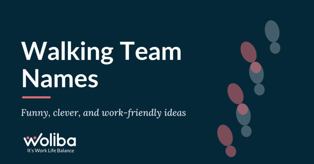 Woliba banner reading Walking Team Names: funny, clever, and work-friendly ideas